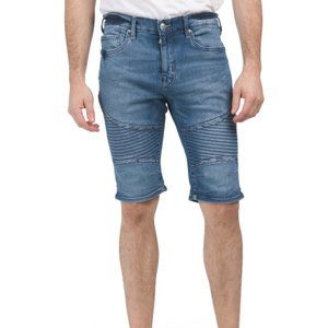 True Religion Rocco Moto Relaxed Skinny Clean Edge Shorts in Med Wash